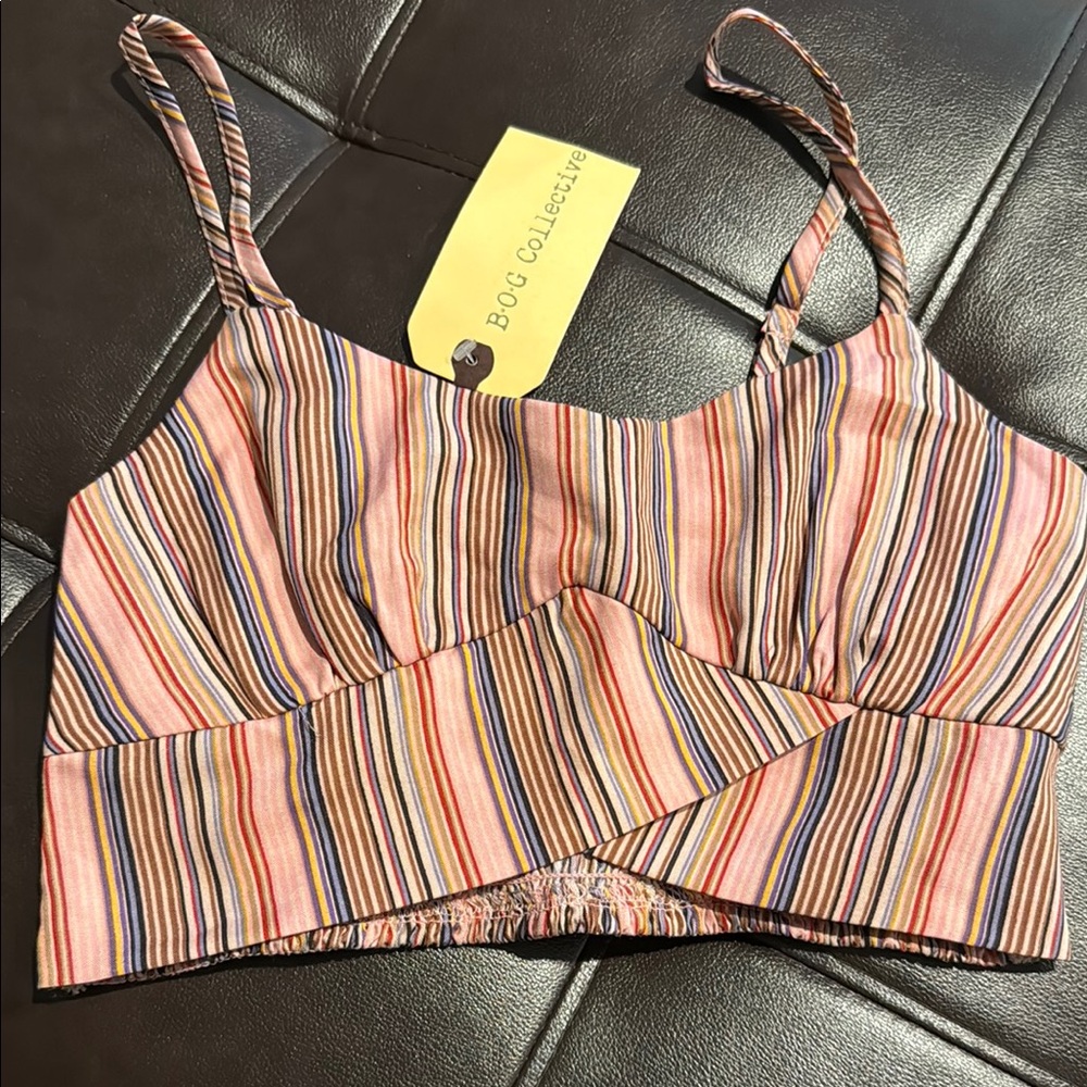 Asymmetrical Pink and Blue Sleeveless Crop Camisole